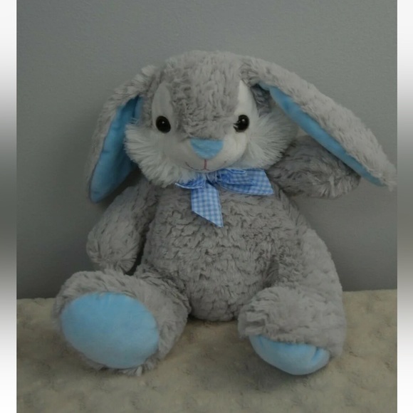 homerbest Other - Homerbest Bunny Rabbit Plush Stuffed Animal Gray White Blue Gingham Bow Floppy